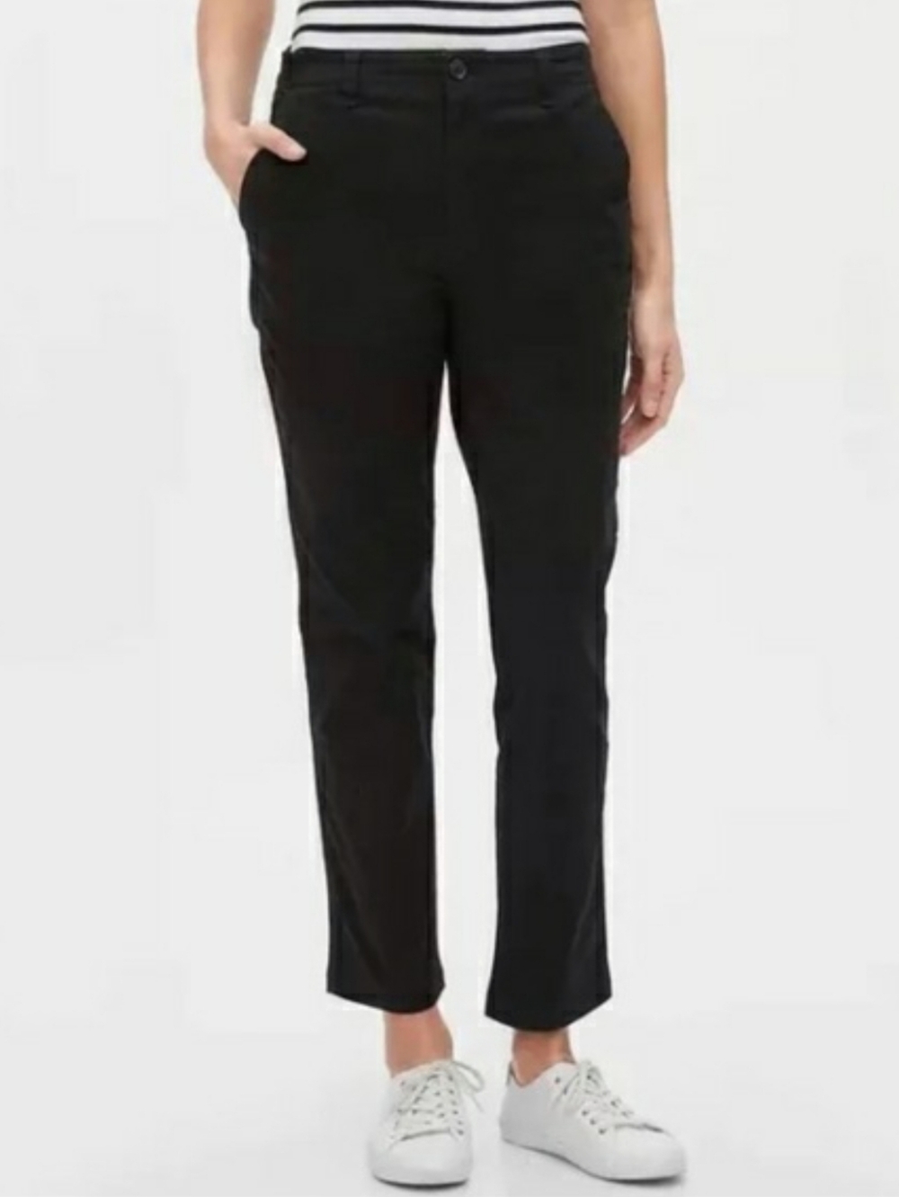 GAP Black Girlfriend Chino Pants Satin Tuxedo Stripe 10 Tall NWT